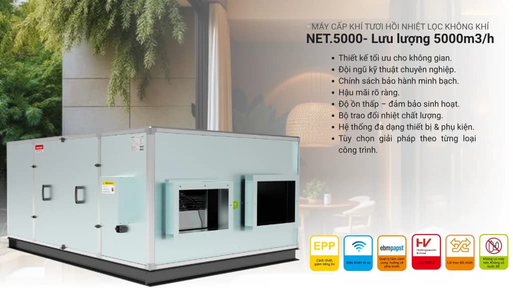 Máy lọc và cấp khí tươi thu hồi nhiệt NET.5000 (Menred) (NET 5000) - Menred - Điện máy ELC