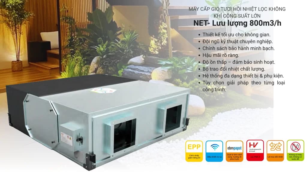 Máy lọc và cấp khí tươi thu hồi nhiệt NET.800 (NET 800) - Menred - Điện máy ELC