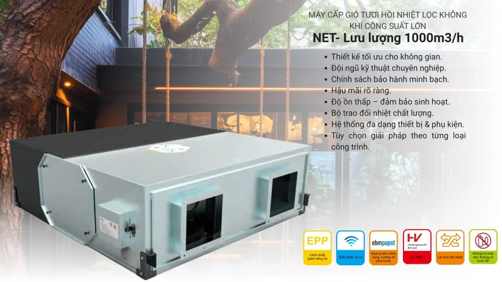 Máy lọc và cấp khí tươi thu hồi nhiệt NET.1000 (NET 1000) - Menred - Điện máy ELC