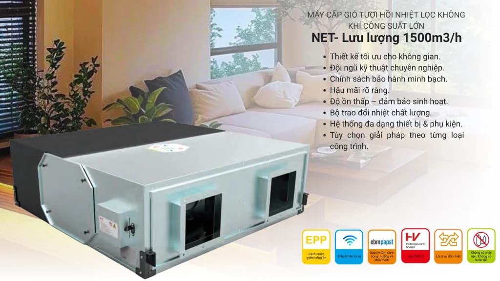 Máy lọc và cấp khí tươi thu hồi nhiệt NET 1500 (NET 1500) - Menred - Điện máy ELC