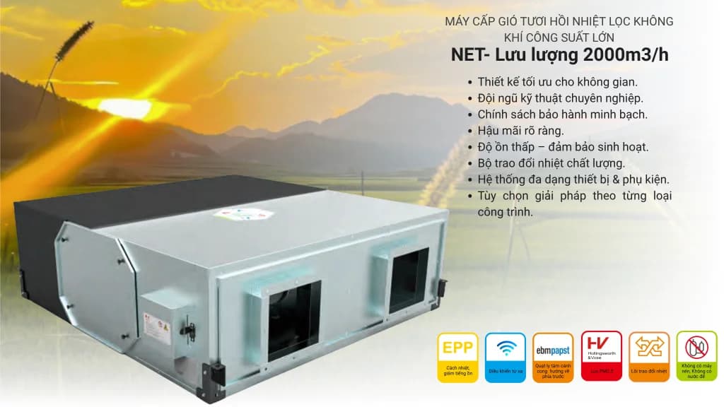 Máy lọc và cấp khí tươi thu hồi nhiệt NET 2000 (NET 2000) - Menred - Điện máy ELC