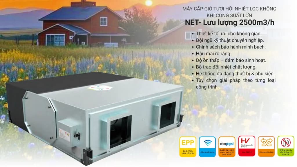 Máy lọc và cấp khí tươi thu hồi nhiệt NET.2500 (NET 2500) - Menred - Điện máy ELC