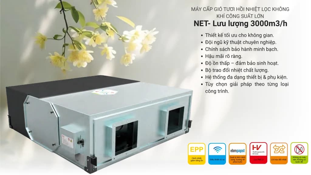 Máy lọc và cấp khí tươi thu hồi nhiệt NET.3000 (NET 3000) - Menred - Điện máy ELC