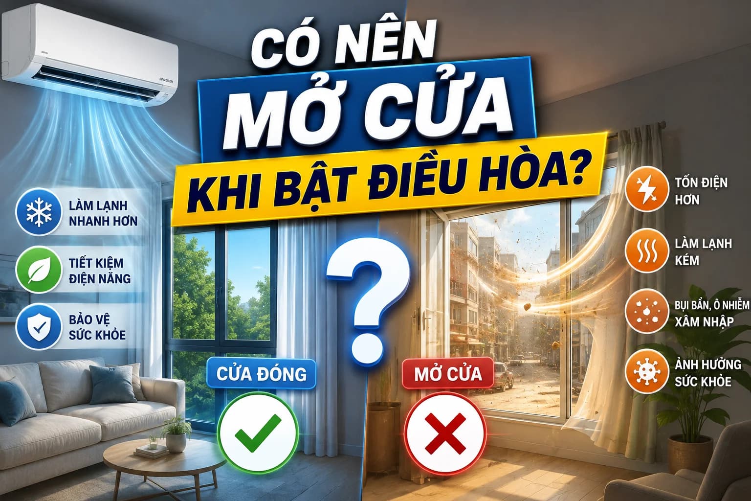 Có nên mở cửa khi bật điều hòa